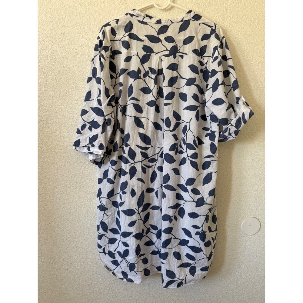 New Collection Womens Blue White Leaf Print Cotton Shirt Dress Tunic Italy 1X - Picture 3 of 16